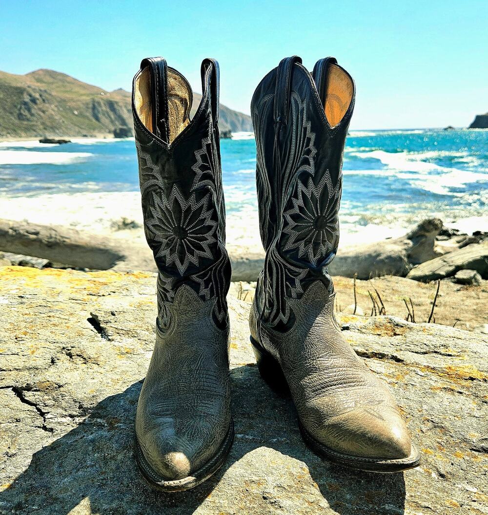 Vintage Tony Lama 6701 Black Label Cowboy Boots Gray Black Unisex Mens 7.5